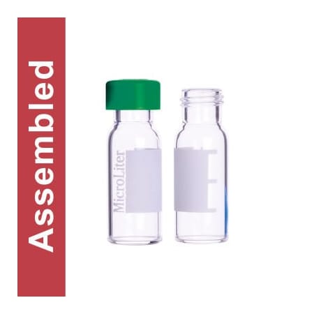 Cp Lab Safety. Wheaton MicroLiter Clear Screw Thread Vial Kit, Green 9mm Cap, PTFE/Silicone Septa, 100pk 09-1230G-A